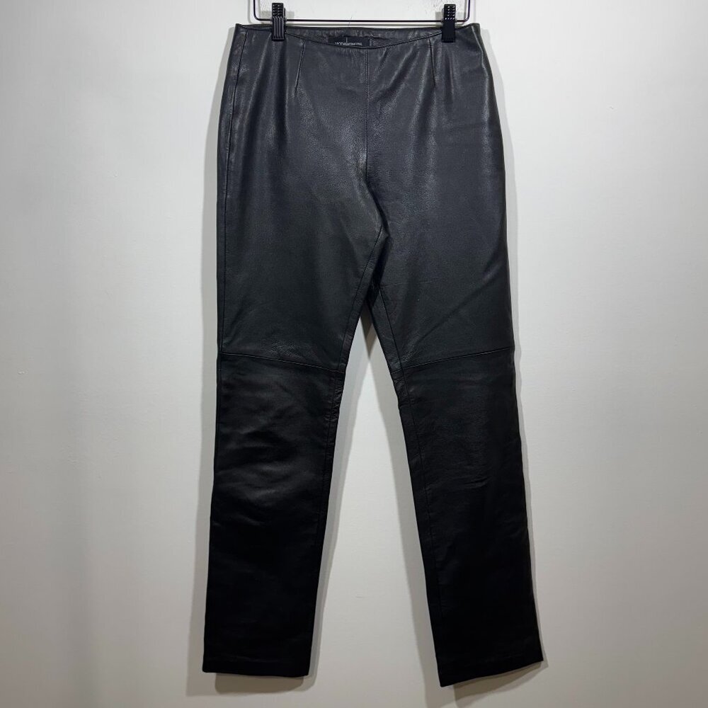 Moda Women's Black Genuine Leather Bootcut Pants size 4 Lined Moto Grunge